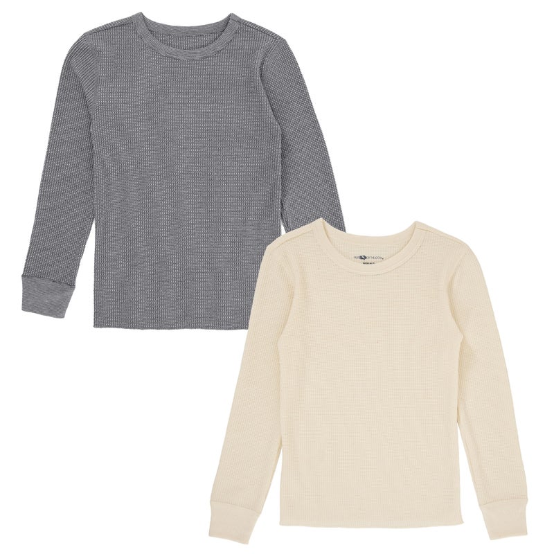 Fruit of the Loom boys Premium 2-pack Thermal Waffle Crew Base Layer Top, Heather Greystone/Natural, 4 5 US - Image 1